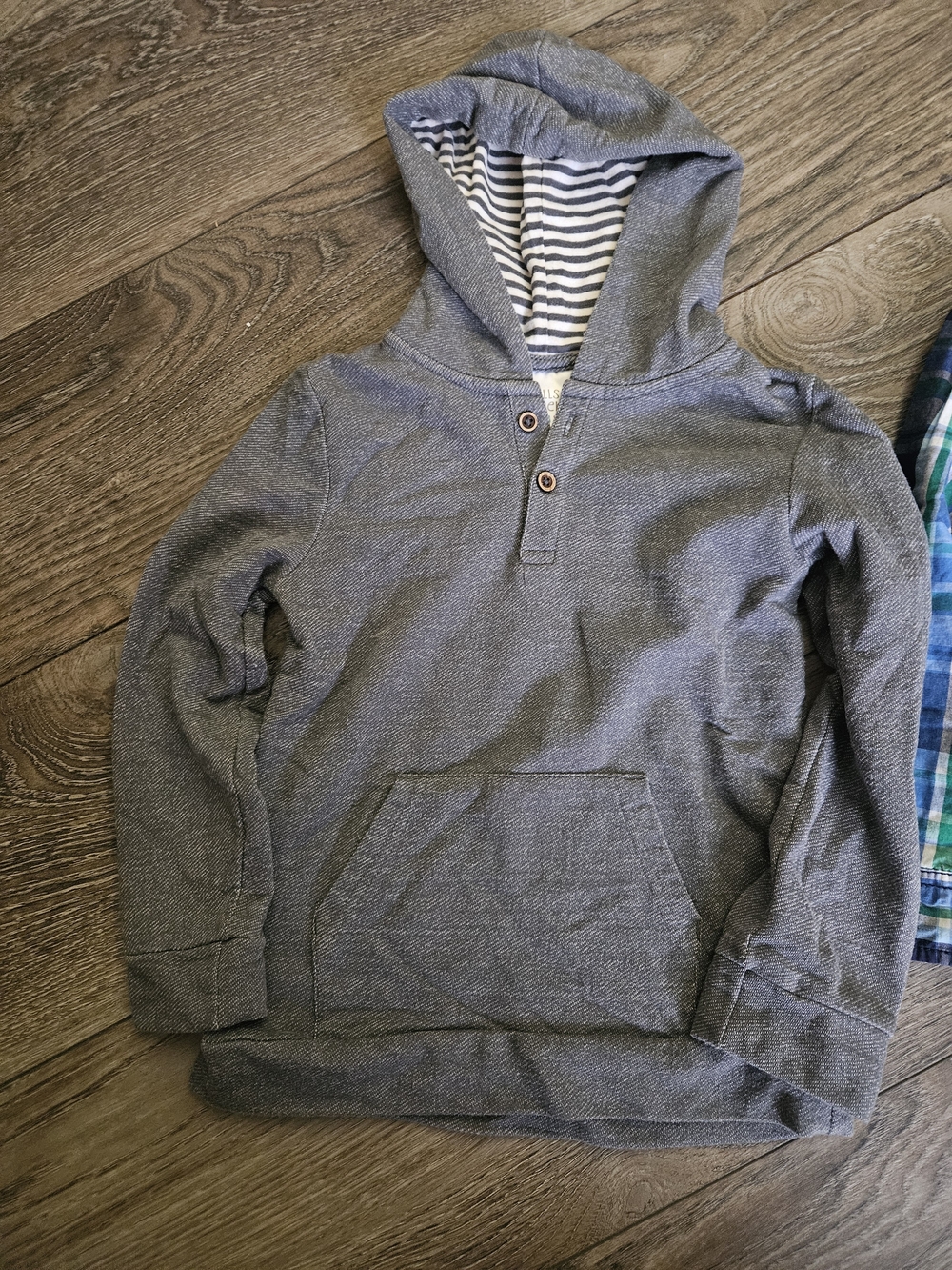Gray Hooded Long Sleeve + 2 Plaid Shirts  Bundle - Picture 2 of 4